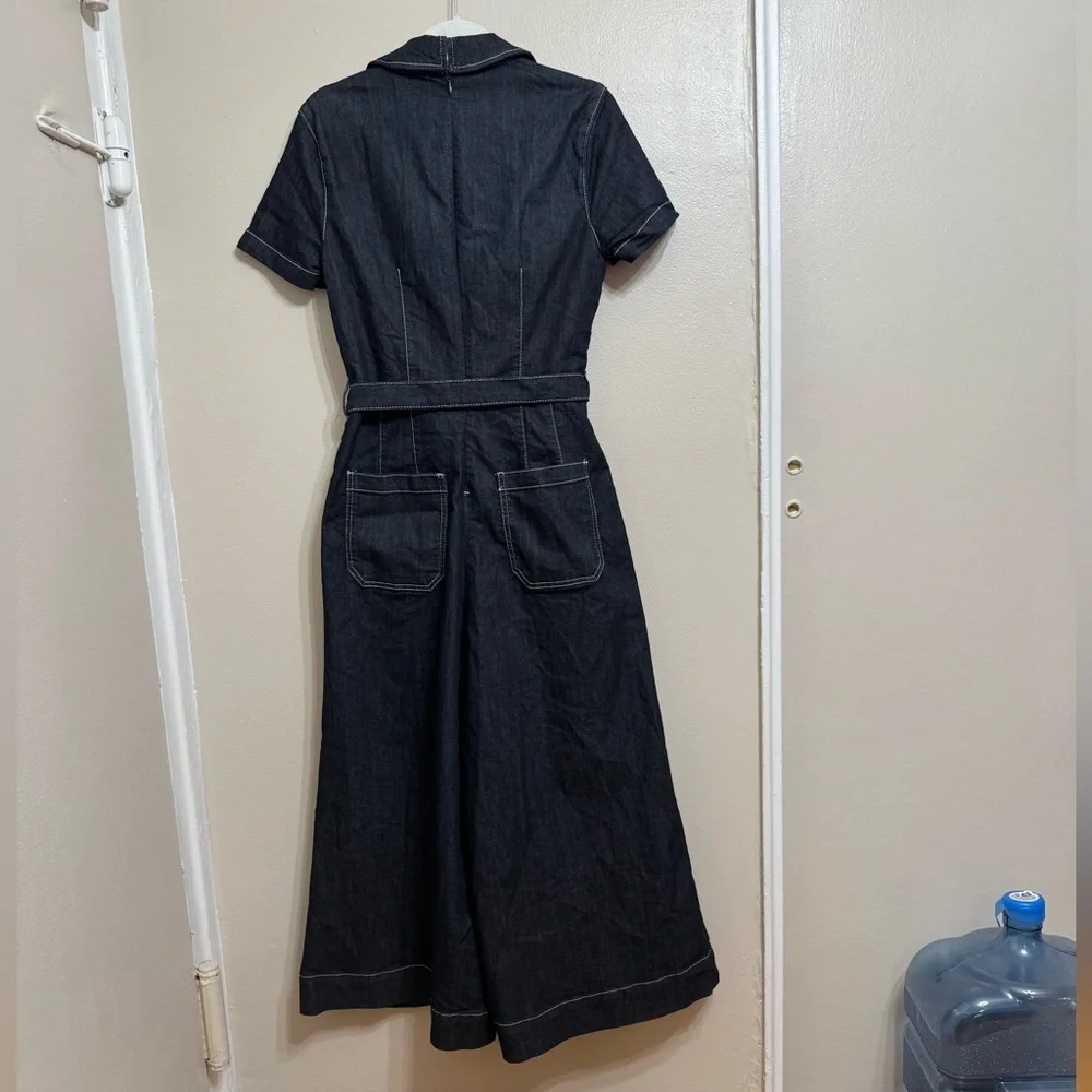 Maeve Black Wide-Leg Wrap Jumpsuit with Contrast Stitching